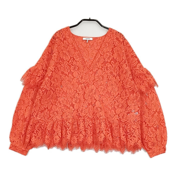 GANNI レース Vネック サイズ34 プルオーバー ブラウス シャツ オレンジ レディース ガニー【中古】5-0513M♪