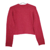 GYMPHLEX 24AW シャギーニット ショートカーディガン 定価19800円 アルパカ混 カーディガン レッド レディース ジムフレックス【中古】5-0319T◎
