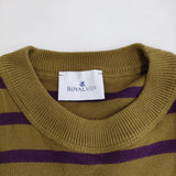 ROYAL MER ミドルゲージ コットン ボーダー フランス製 M クルーネック ニット カーキ パープル レディース ロワイヤルメール【中古】5-0513M♪