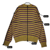 ROYAL MER ミドルゲージ コットン ボーダー フランス製 M クルーネック ニット カーキ パープル レディース ロワイヤルメール【中古】5-0513M♪