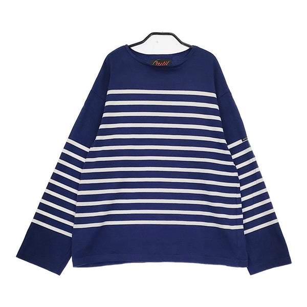 OUTIL ボーダー バスクシャツ サイズ0 長袖Ｔシャツ カットソー ロンＴ ネイビー ホワイト レディース ウティ【中古】5-0513M♪