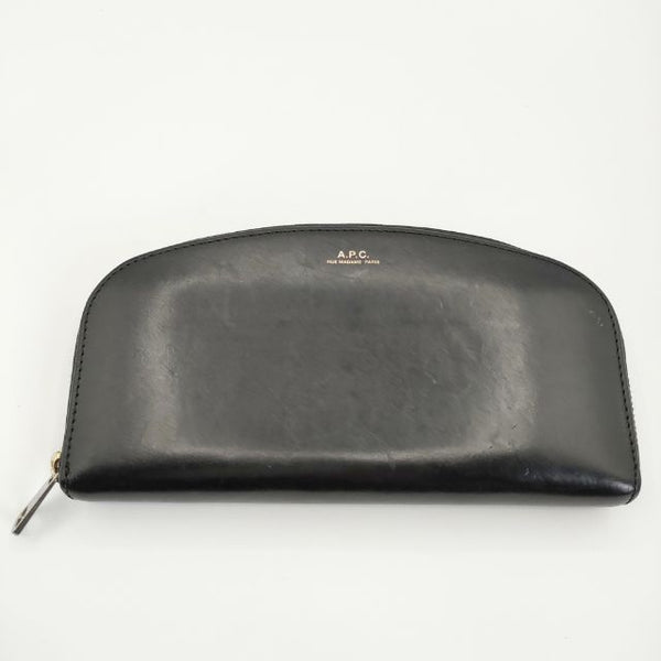 A.P.C. デミ ルネ DEMI LUNE LONG WALLET ラウンドファスナー レザー 長財布 ブラック レディース アーペーセー【中古】5-0512G∞