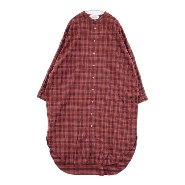 veritecoeur VC-2072 ノーカラーチェックネルシャツワンピース 定価28000円 ワンピース レッド レディース ヴェリテクール【中古】5-1101T∞
