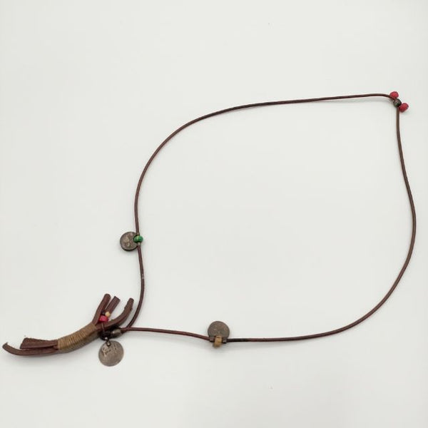 HENRY CUIR レザー ビーズ ネックレス ブラウン レディース アンリークイール【中古】5-0512G∞