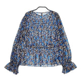 SOULEIADO 24AW コットンプリント シャーリングブラウス 定価26400円 75014401202 サイズ36 ブラウス シャツ ブルー 多色 レディース ソレイアード【中古】5-0319G◎