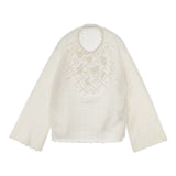 DES PRES 新品 パールレースステッチ ラグランスリーブプルオーバー 定価39600円 セーター ニット 24AW オフホワイト レディース デプレ【中古】5-1102T∞