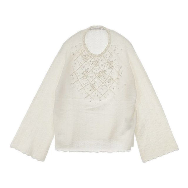DES PRES 新品 パールレースステッチ ラグランスリーブプルオーバー 定価39600円 セーター ニット 24AW オフホワイト レディース デプレ【中古】5-1102T∞