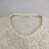 DES PRES 新品 パールレースステッチ ラグランスリーブプルオーバー 定価39600円 セーター ニット 24AW オフホワイト レディース デプレ【中古】5-1102T∞