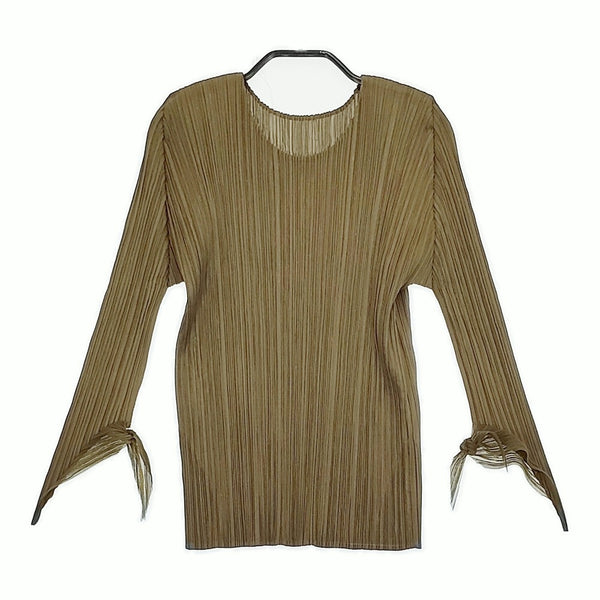 PLEATS PLEASE ISSEY MIYAKE PP61-JK611 サイズ3 プリーツ リボン カットソー カーキ レディース プリーツプリーズ【中古】5-0513M♪