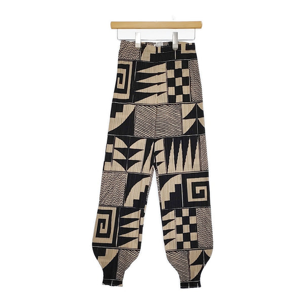 PLEATS PLEASE ISSEY MIYAKE 総柄 アラジンパンツ PP21-JF632 サイズ3 パンツ ベージュ ブラック レディース プリーツプリーズ【中古】5-0511M♪