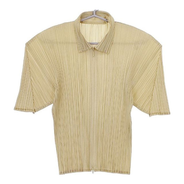 PLEATS PLEASE ISSEY MIYAKE プリーツ ショートスリーブ ジップ PP21-JC305 ブラウス シャツ ベージュ レディース プリーツプリーズ【中古】5-0604S∞
