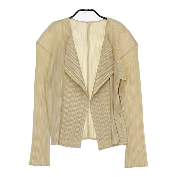 PLEATS PLEASE ISSEY MIYAKE PP04-JD623 サイズ3 カーディガン 羽織 ノーカラージャケット ベージュ レディース プリーツプリーズ【中古】5-0511M♪