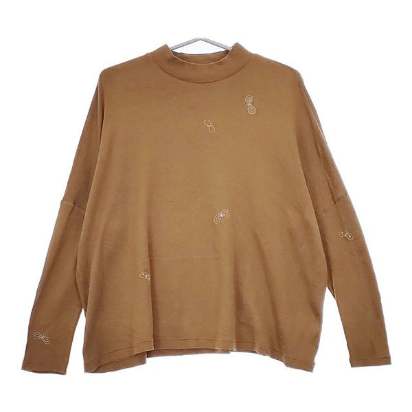 mina perhonen za8624 choucho 刺繍 定価19800円 長袖Ｔシャツ カットソー ロンＴ ブラウン レディース ミナペルホネン【中古】5-0428M∞