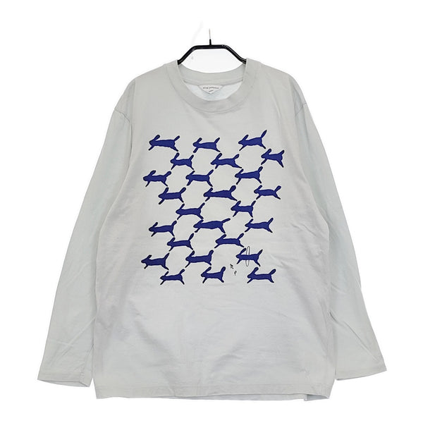 mina perhonen EV0484 run run run 定価8000円 サイズM 長袖Ｔシャツ カットソー ロンＴ ライトグレー レディース ミナペルホネン【中古】5-0513M♪