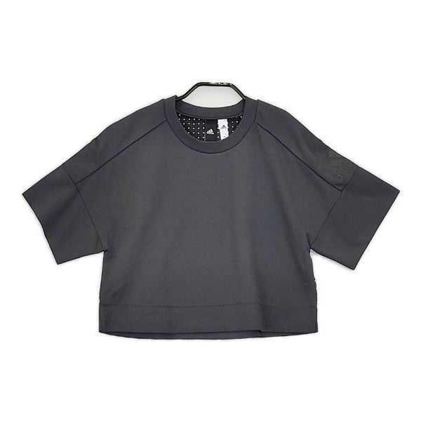 adidas メッシュ切り替え スタジオ ジムウェア  半袖Ｔシャツ カットソー グレー レディース アディダス【中古】5-0528S∞