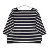 Le Minor/自由区 バスクボーダー 七分袖 コットン カットソー ネイビー ホワイト レディース ルミノア/自由区【中古】5-0412M△
