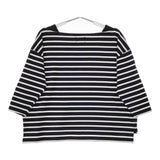 Le Minor/自由区 バスクボーダー 七分袖 コットン カットソー ネイビー ホワイト レディース ルミノア/自由区【中古】5-0412M△