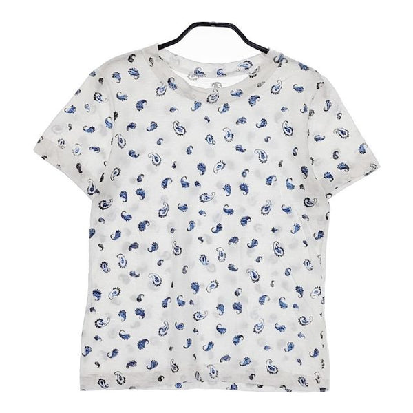 45R/45rpm 天竺全面プリントTシャツ 定価9900円 ペイズリー 半袖Ｔシャツ カットソー ホワイト ネイビー レディース フォーティーファイブアールピーエム【中古】5-0528S∞