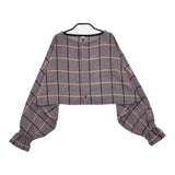 ironari 新品 I-23462 ボレロロ 定価19800円 チェック カーディガン パープル ホワイト レディース イロナリ【中古】5-0513T♪