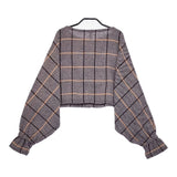 ironari 新品 I-23462 ボレロロ 定価19800円 チェック カーディガン パープル ホワイト レディース イロナリ【中古】5-0513T♪