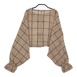 ironari 新品 I-23462 ボレロロ 定価19800円 チェック カーディガン ベージュ ブラウン レディース イロナリ【中古】5-0513T♪