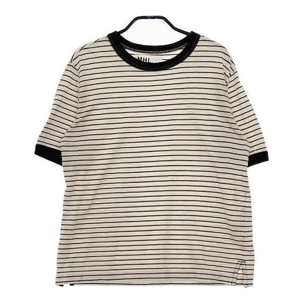 MHL. 595-1168501 COTTON LINEN STRIPE JERSEY ボーダー 半袖Ｔシャツ カットソー 21SS キナリ ブラック レディース エムエイチエル【中古】5-0528S∞