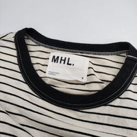 MHL. 595-1168501 COTTON LINEN STRIPE JERSEY ボーダー 半袖Ｔシャツ カットソー 21SS キナリ ブラック レディース エムエイチエル【中古】5-0528S∞