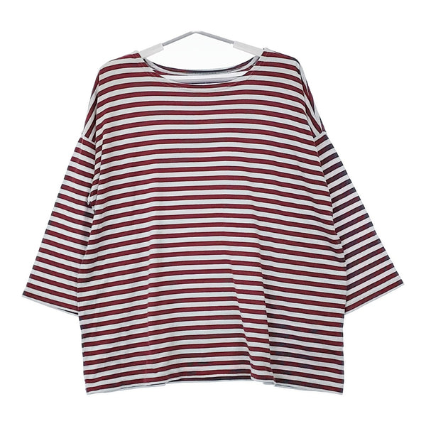 nest Robe コットン天竺ボーダーワイドスリーブTee 01211-1165 カットソー エンジ ライトブルー レディース ネストローブ【中古】5-0412M△