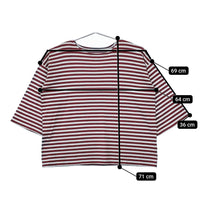 nest Robe コットン天竺ボーダーワイドスリーブTee 01211-1165 カットソー エンジ ライトブルー レディース ネストローブ【中古】5-0412M△