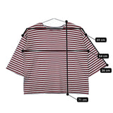 nest Robe コットン天竺ボーダーワイドスリーブTee 01211-1165 カットソー エンジ ライトブルー レディース ネストローブ【中古】5-0412M△