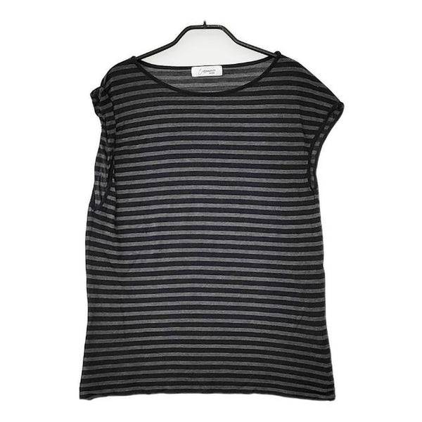traumerei ニット素材 ノースリーブ テンセル ボーダー Ｔシャツ カットソー ブラック グレー レディース トロイメライ【中古】5-0528S∞