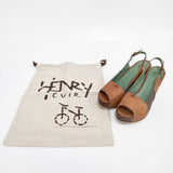 HENRY CUIR レザー バイカラー ビーズ サイズ36 ウェッジソール サンダル ブラウン レディース アンリークイール【中古】5-0714S◎
