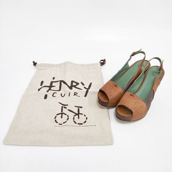 HENRY CUIR レザー バイカラー ビーズ サイズ36 ウェッジソール