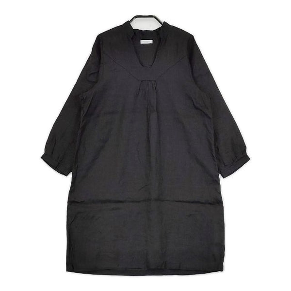 fog linen work リトアニアリネン 七分袖 ワンピース チュニック ブラック レディース フォグリネンワーク【中古】5-0602M∞