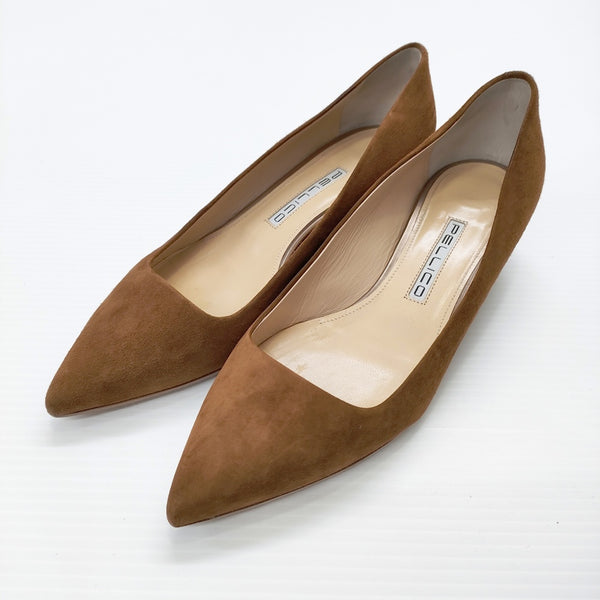 PELLICO ANDREA スエード チャンキーヒールパンプス 37.5サイズ 2593 定価50600円 パンプス キャメル レディース ペリーコ【中古】5-0717G◎