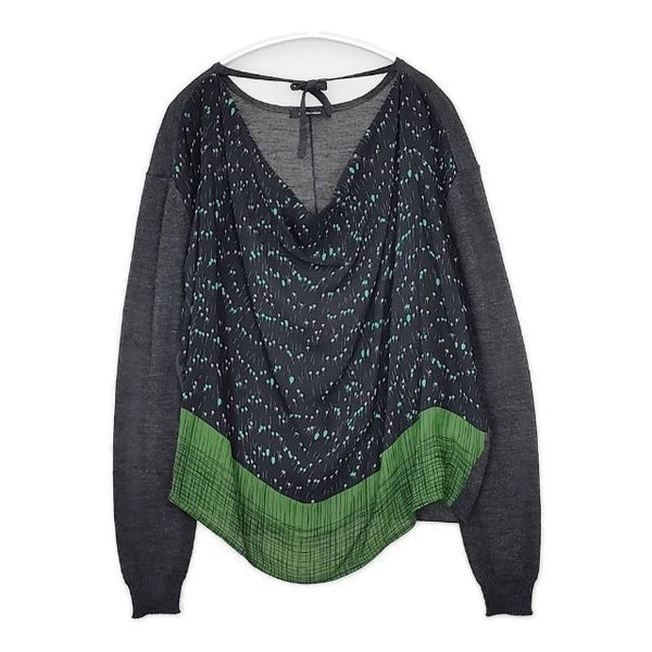 pas de calais ウールシルク 切替 セーター ニット グリーン チャコールグレー レディース パドカレ【中古】5-1019T∞