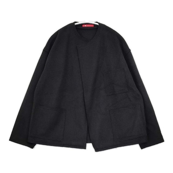 a. IOJK-14A511 ウール ピン付き ノーカラージャケット ブラック レディース エードット【中古】5-1029T∞