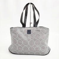 mina perhonen tambourine laiva bag 刺繍 水色レザーハンドル aas9271 トートバッグ グレー ミズイロ レディース ミナペルホネン【中古】5-0603G◎