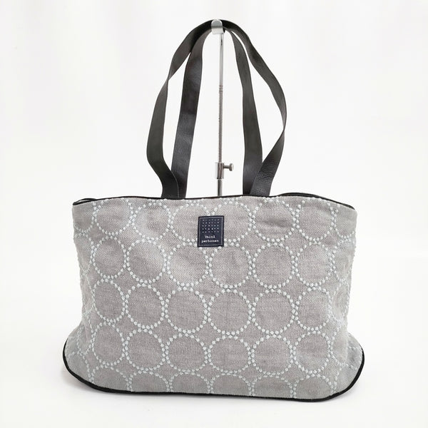 mina perhonen tambourine laiva bag 刺繍 水色レザーハンドル aas9271 トートバッグ グレー ミズイロ レディース ミナペルホネン【中古】5-0603G◎
