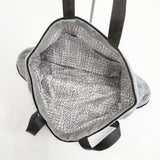 mina perhonen tambourine laiva bag 刺繍 水色レザーハンドル aas9271 トートバッグ グレー ミズイロ レディース ミナペルホネン【中古】5-0603G◎