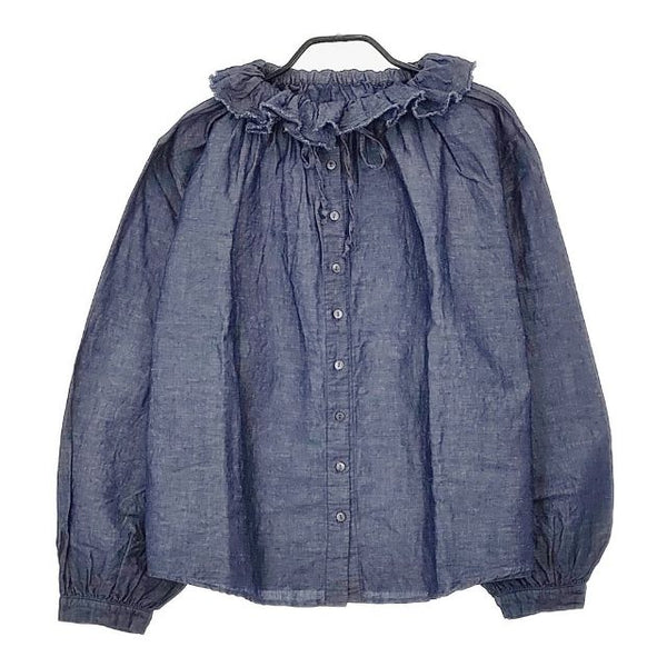 nest Robe 01204-1586 インディゴ コットンリネンダンガリーフリル ブラウス シャツ ブルー レディース ネストローブ【中古】5-0601M∞