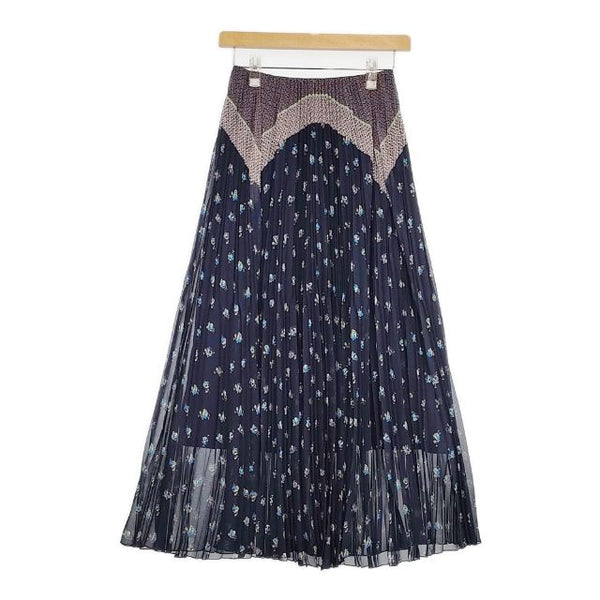 ASTRAET フラワープリント プリーツ ロングスカート ネイビー マルチ レディース アストラット【中古】5-0915M∞