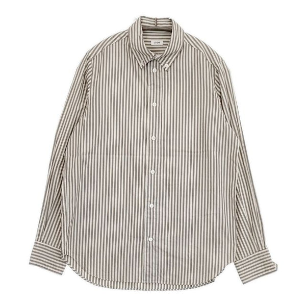 LOEFF ロンドンストライプ ボタンダウンシャツ コットン 長袖シャツ グレー オフホワイト レディース ロエフ【中古】5-0915M∞