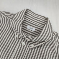 LOEFF ロンドンストライプ ボタンダウンシャツ コットン 長袖シャツ グレー オフホワイト レディース ロエフ【中古】5-0915M∞