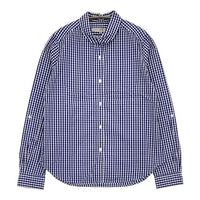 green label relaxing タブシャツ 定価7590円 コットン チェック 丸襟 長袖シャツ ブルー ホワイト レディース グリーンレーベルリラクシング【中古】5-0915M∞