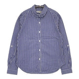 green label relaxing タブシャツ 定価7590円 コットン チェック 丸襟 長袖シャツ ブルー ホワイト レディース グリーンレーベルリラクシング【中古】5-0915M∞