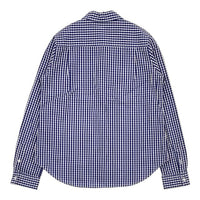 green label relaxing タブシャツ 定価7590円 コットン チェック 丸襟 長袖シャツ ブルー ホワイト レディース グリーンレーベルリラクシング【中古】5-0915M∞
