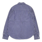 green label relaxing タブシャツ 定価7590円 コットン チェック 丸襟 長袖シャツ ブルー ホワイト レディース グリーンレーベルリラクシング【中古】5-0915M∞