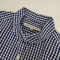 green label relaxing タブシャツ 定価7590円 コットン チェック 丸襟 長袖シャツ ブルー ホワイト レディース グリーンレーベルリラクシング【中古】5-0915M∞