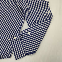 green label relaxing タブシャツ 定価7590円 コットン チェック 丸襟 長袖シャツ ブルー ホワイト レディース グリーンレーベルリラクシング【中古】5-0915M∞